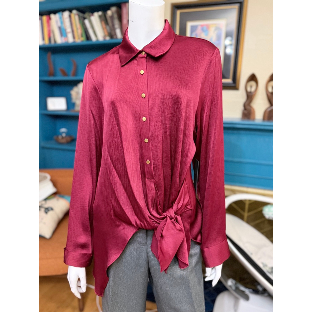 NWT DONNAKARAN NEWYORK Burgundy Button Down Shirt L